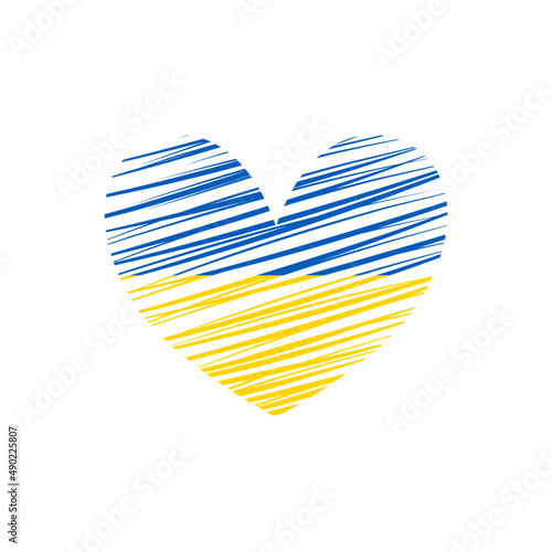 Serce pomalowane w barwy Ukraińskiej flagi. Wsparcie dla Ukrainy. Ilustracja wektorowa. photo