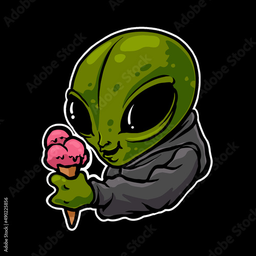 cartoon ice cream cute alien illustration