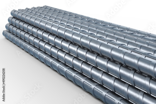 3D illustration of reinforcements bunch of steel TMT bar. 3D Render photo