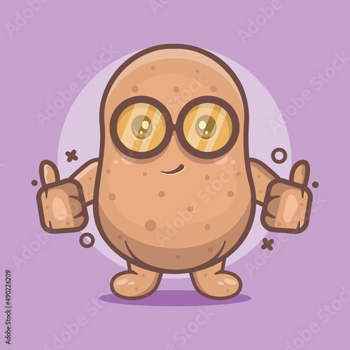 kawaii potato vegetable character mascot with thumb up hand gesture isolated cartoon in flat style design 