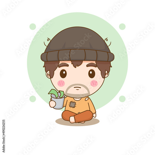 Cartoon character of Homeless Bum Poor begging money