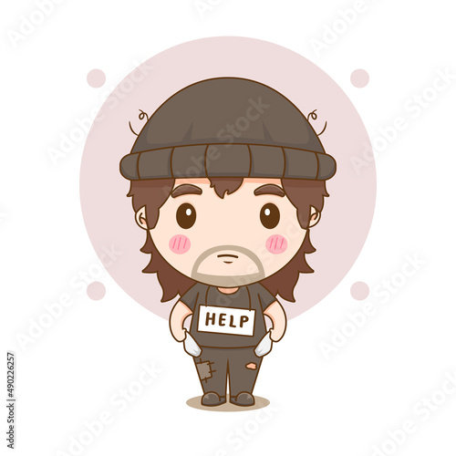 Cartoon character of Homeless Bum Poor begging money