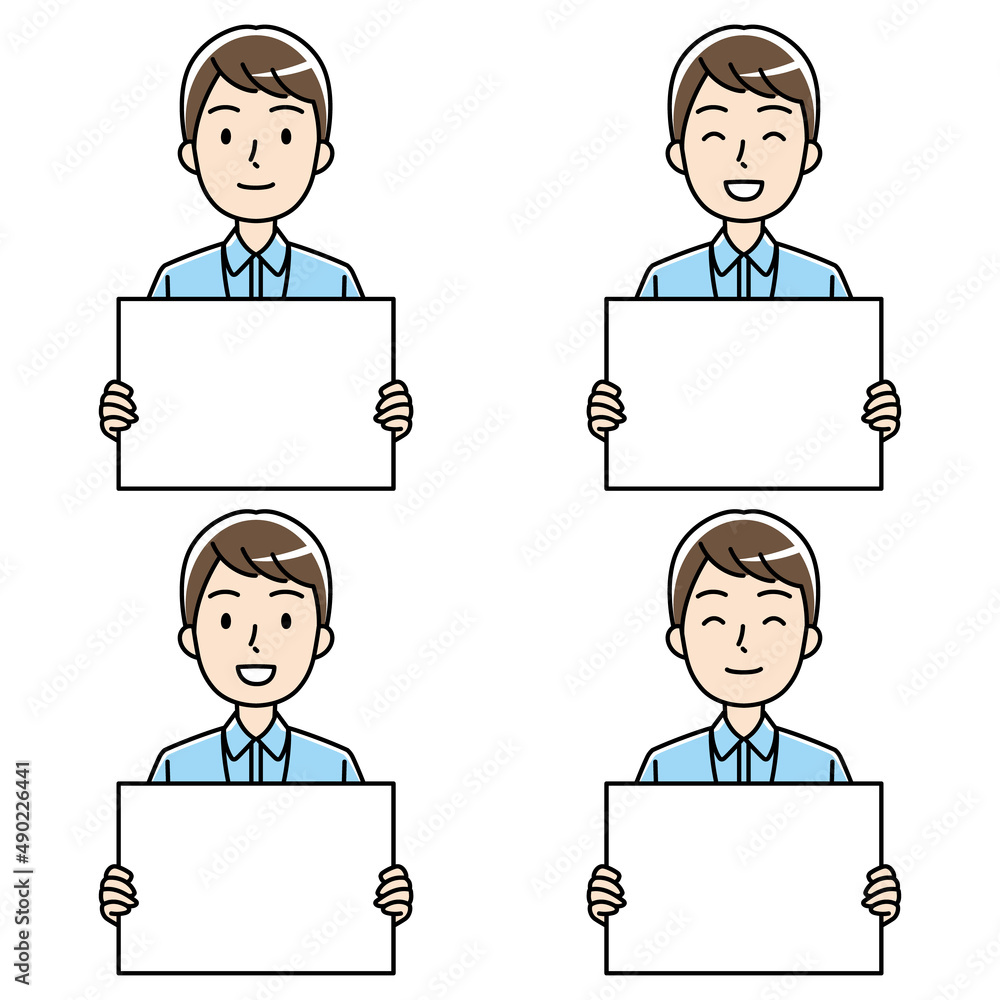 フリップを持つポロシャツの若い男性（カラー）