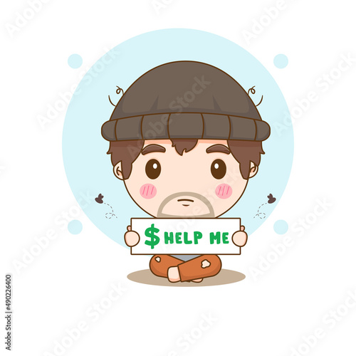 Cartoon character of Homeless Bum Poor begging money