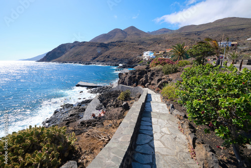 Scenic view of the beautiful coast and boardwalk near La Caleta on El Hierro photo