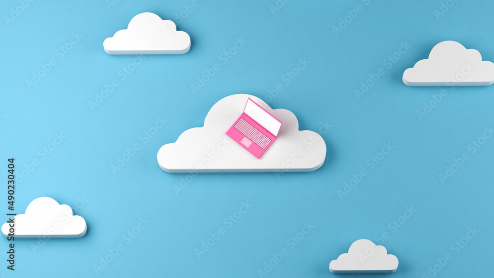 Pink notebook on one cloud with other smaller clouds, cloud computing concept, 3d illustration Pink notebook on one cloud with other smaller clouds, cloud computing concept, 3d illustration