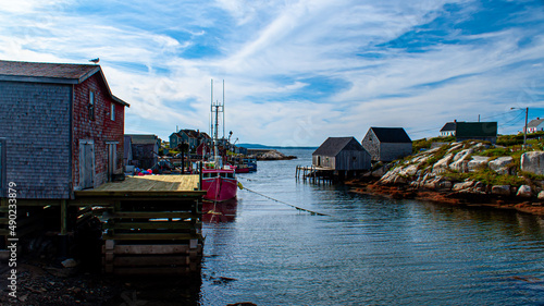 Beautiful view of old cottages and fishing boats in Peggy's Cove, Nova Scotia