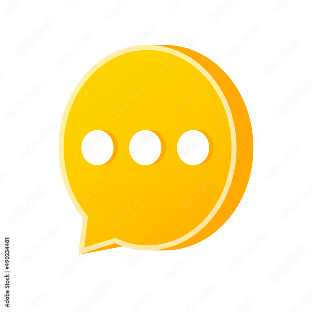 Fototapeta premium Modern circular 3D speech bubble icon illustration. Yellow color social media chat vector art symbol.