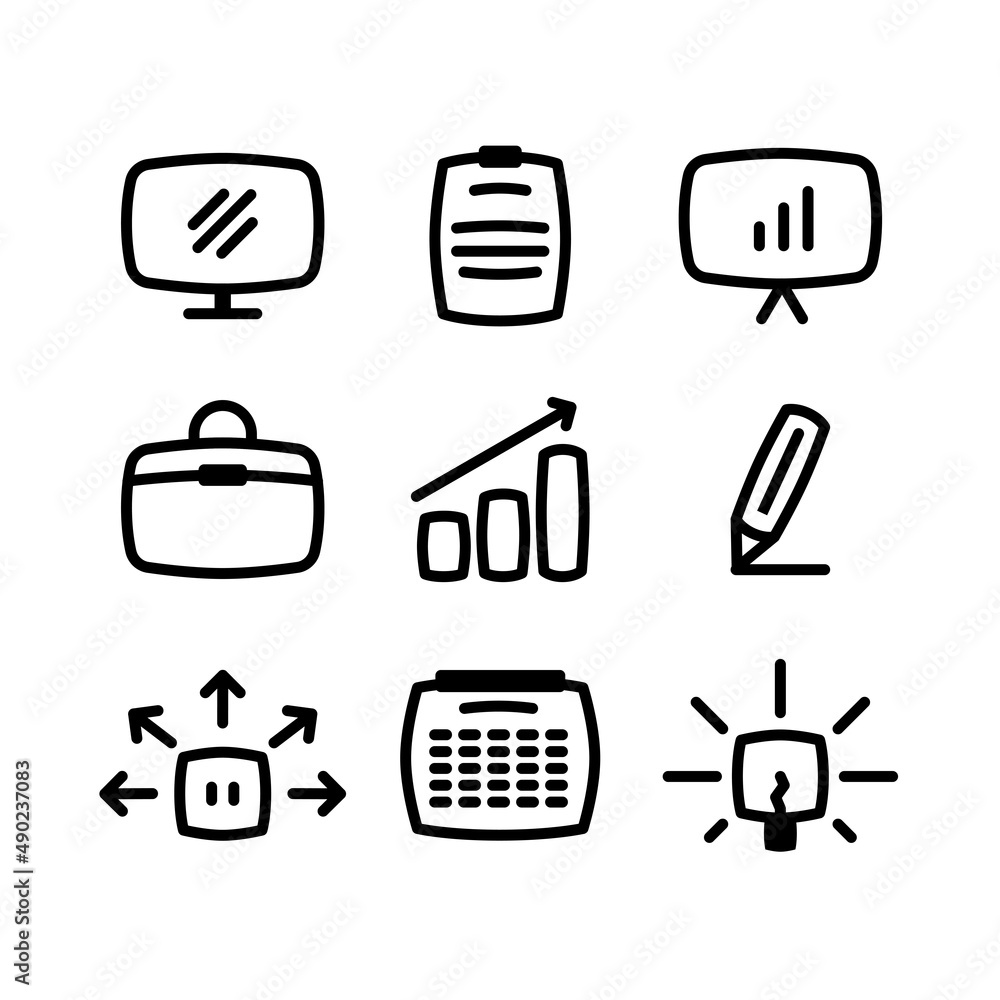 a collection of simple work icons in the office, with a round box line style a collection of simple work icons in the office, with a round box line style