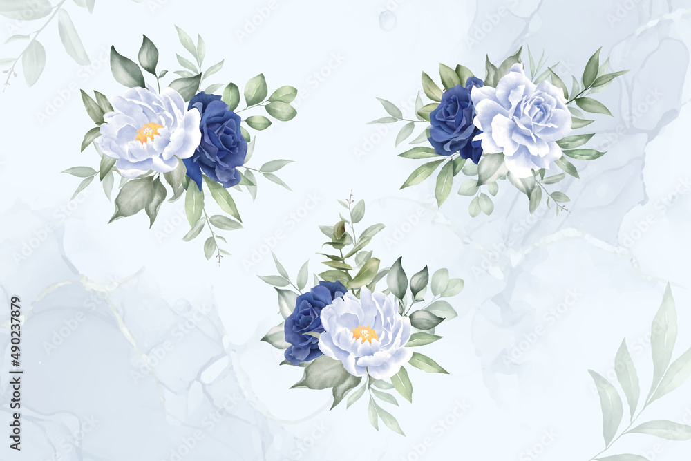 Fototapeta Watercolor Floral Arrangement collection with Hand Drawn Flower and Leaves