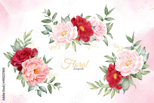 Watercolor Floral Arrangement collection with Hand Drawn Flower and Leaves © FederiqoEnd