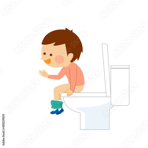 トイレに座る日本の子供のイラスト