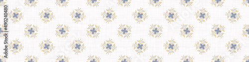  French blue floral linen seamless pattern with 2 tone country cottage style botanical motif. Simple vintage rustic fabric textile effect. Primitive modern shabby chic design.