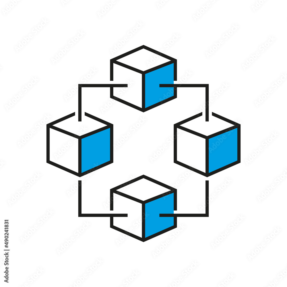 Obraz premium Blockchain system icon design. Digital smart contract. Cryptocurrency technology linked network.