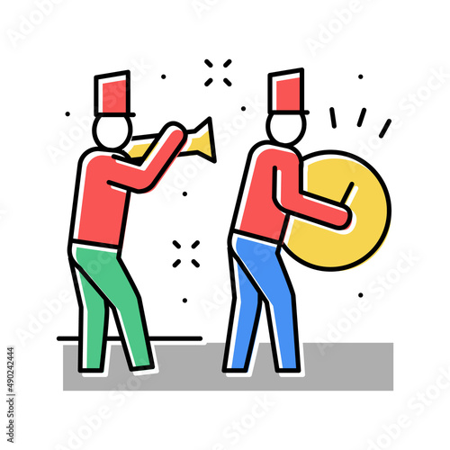 orchestra playing music on parade color icon vector illustration