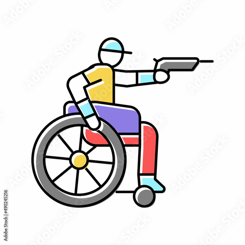 shooting handicapped athlete color icon vector illustration