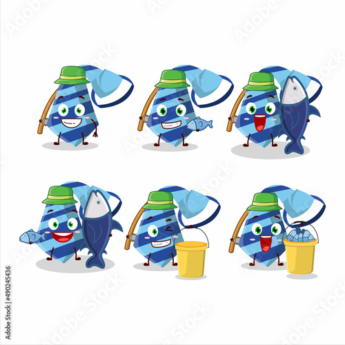 A fisherman blue tie cartoon picture catch a big fish