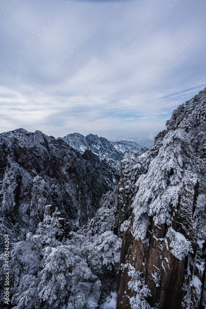 Snow landscape at Yellow mountain, in Anhui province, China, winter time.