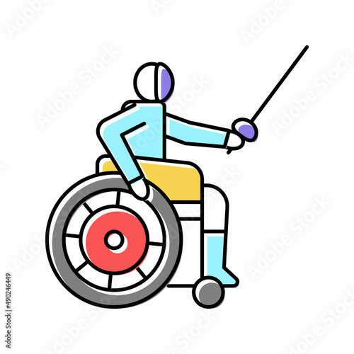 fencing handicapped athlete color icon vector illustration