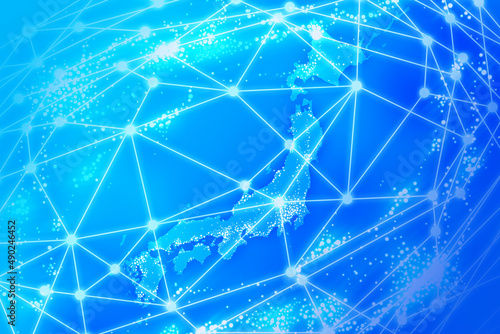 日本地図インターネットセキュリティ青色のイラスト背景素材