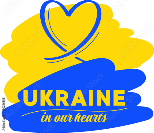 Heart icon with colors of Ukraine flag PRAY FOR UKRAINE