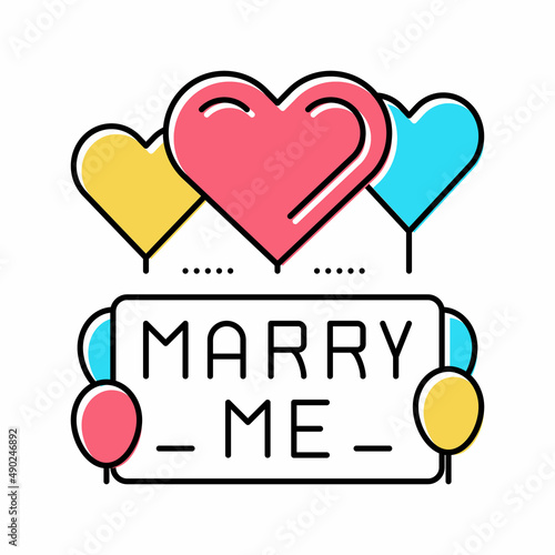 proposal marry me balloons color icon vector illustration