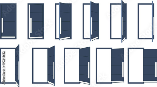 Opened and closed stages modern solid doors design template. Entrance and doorways interior. House home entry symbol.