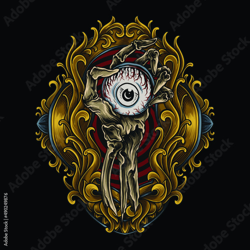 artwork illustration and t shirt eyeball skeleton hand engraving ornament