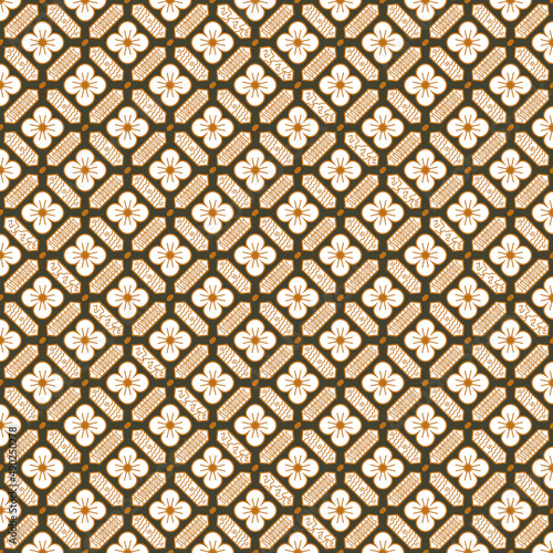 traditional folk indonesia batik java bali tribal ethnic floral pattern brown background