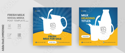 Fresh milk product sale social media banner or Instagram post design and web banner bundle template