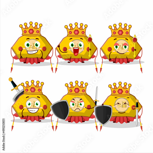 A Charismatic King yellow chinese woman hat cartoon character wearing a gold crown