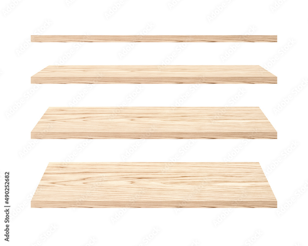 set of wooden planks isolated on white. empty shelves with natural pattern set of wooden planks isolated on white. empty shelves with natural pattern