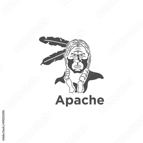 Apache logo for the company, vector illustration. Apache indian man head mascot logo vector image