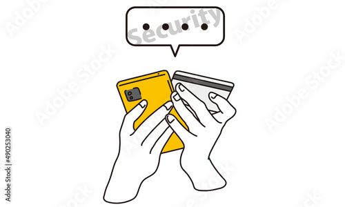 スマートフォンにクレジットカードを入力をする女性