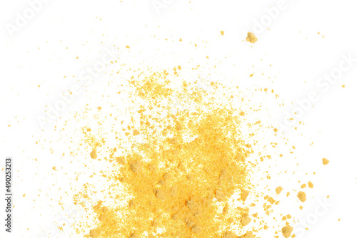 Parmesan cheese powder on white background