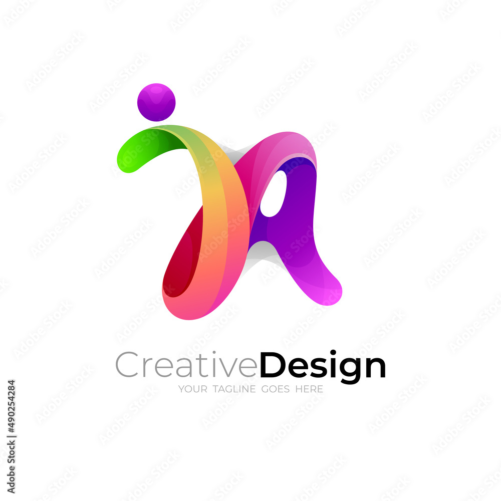 Letter J and A design combination, 3d colorful icon vector