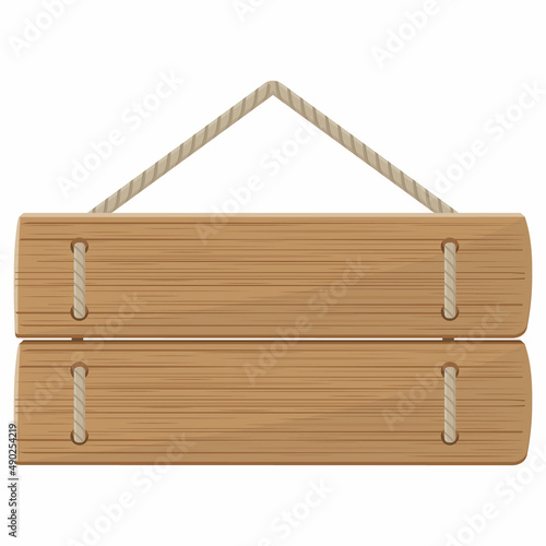 Wooden plaque made of boards. Empty wooden billboard, color vector illustration
