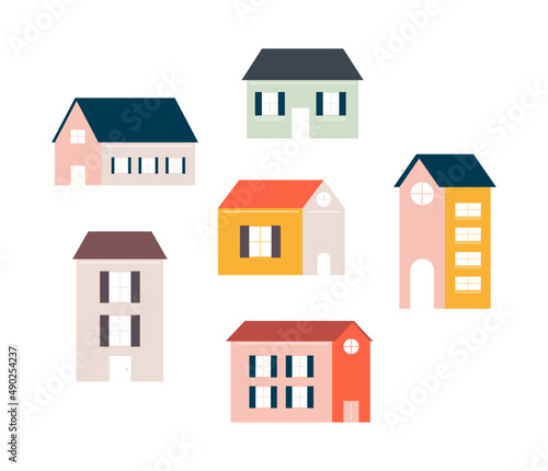 House building bundle set flat design vector. Minimal home property residence symbol.