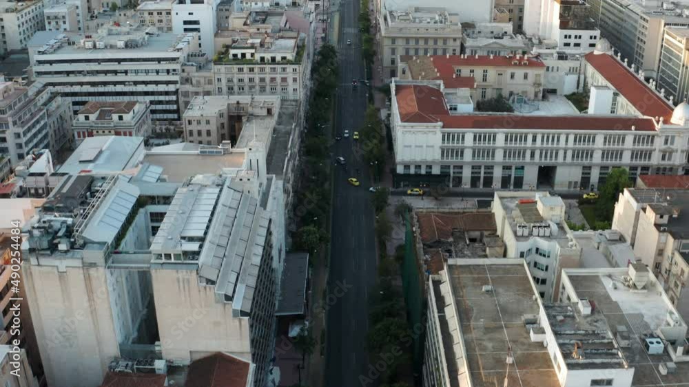 Skyline Of Athens At Sunset In Greece - aerial drone shot Skyline Of Athens At Sunset In Greece - aerial drone shot