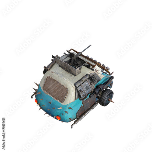 Apocalyptic car with weapon and equipment. 3d rendering - 3d illustration.
