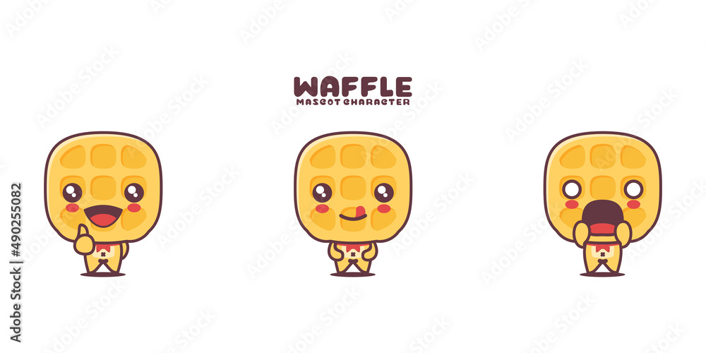 waffle cartoon mascot, with different expressions