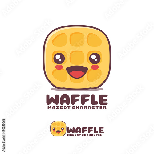 waffle cartoon mascot, with a happy expression, suitable for, logos, prints, stickers, etc