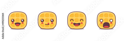 waffle cartoon mascot, with different facial expressions