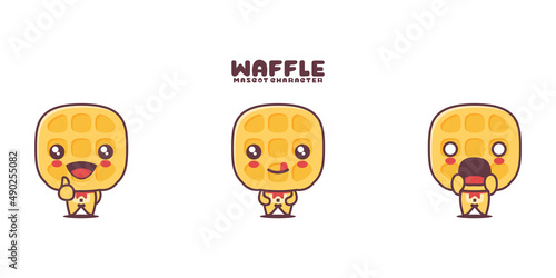 waffle cartoon mascot, with different expressions