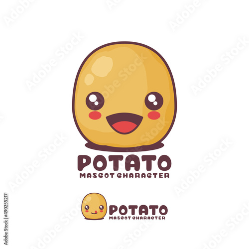 potato cartoon mascot illustration, with a happy expression, suitable for, logos, prints, stickers, etc