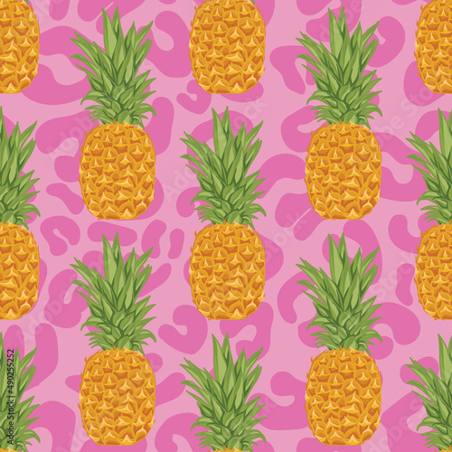 pineapple and flowers drawing seamless design 