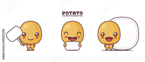 potato cartoon mascot illustration, with blank board banner