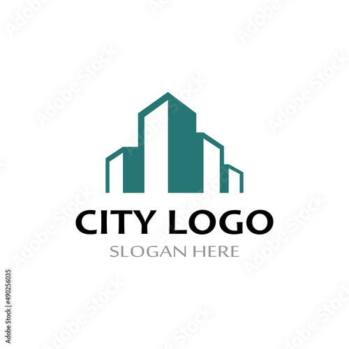 city ​​skyline, city silhouette, modern city and city center. With logo design concept, icon and symbol illustration template.