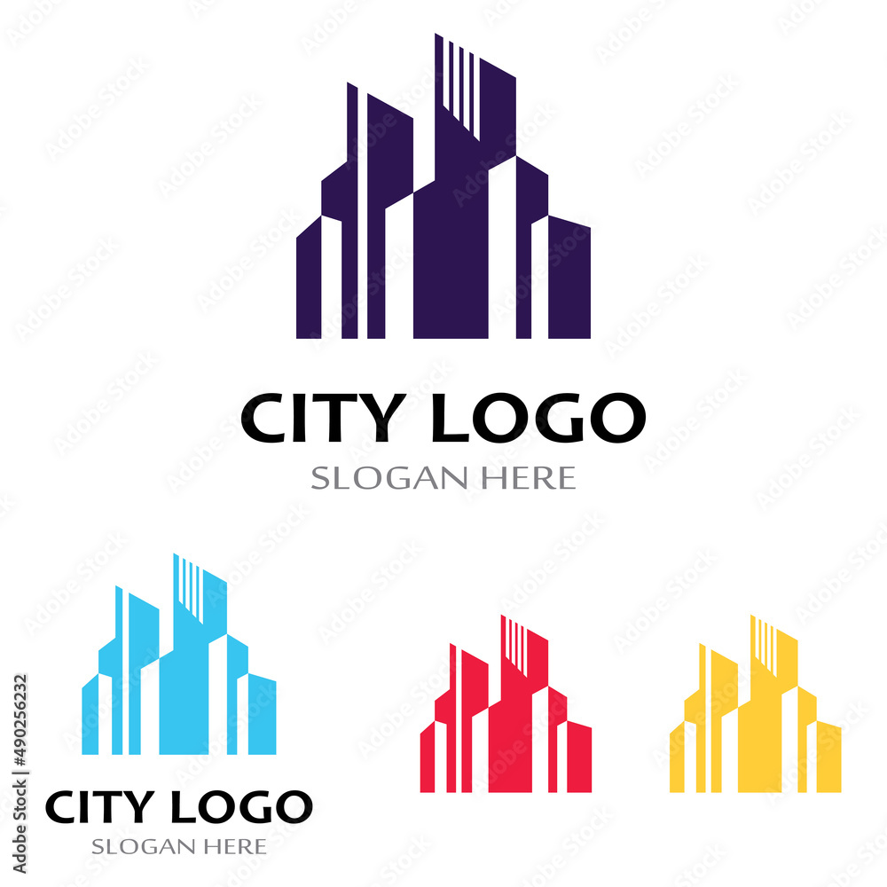 Fototapeta premium city skyline, city silhouette, modern city and city center. With logo design concept, icon and symbol illustration template.