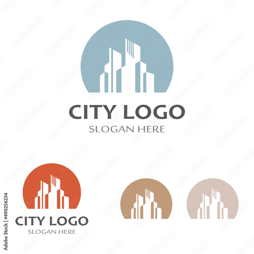 city ​​skyline, city silhouette, modern city and city center. With logo design concept, icon and symbol illustration template.